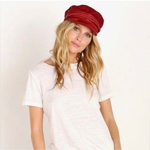 Brixton Newsboy cap hat size M red leather fiddler